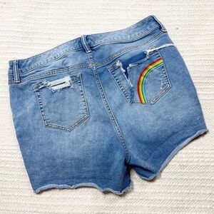 TORRID plus size light wash vintage stretch midi shorts with rainbow 14